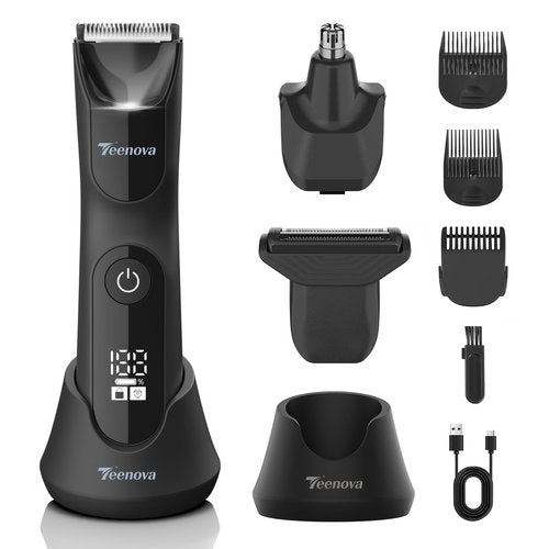 TEENOVA Electric Body Hair Trimmer Shaver - 3 in 1 Pubic Trimmer for Men - Bikini Trimmer for Women - No Nick Groin Ball Razor with Ceramic Blade Head, Wireless Dock Charging