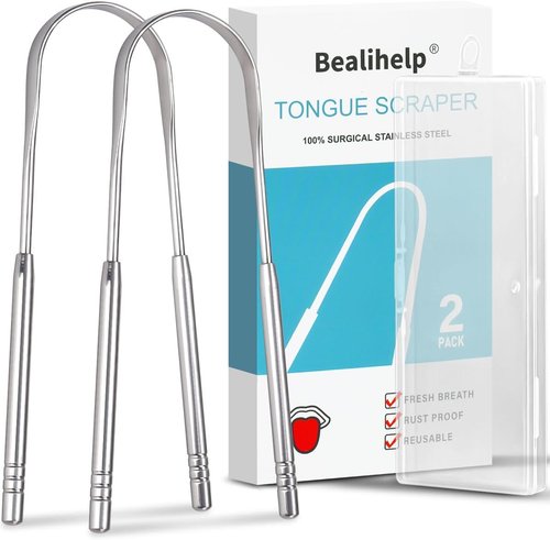 Skiennix Tongue Scraper - 100% Surgical 304 Stainless Steel Cleaner for Fresh Breath | 2 Pack