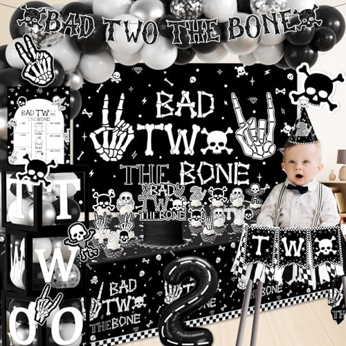 2nd Birthday Decorations for Boys - Bad Two The Bone Party Supplies Set