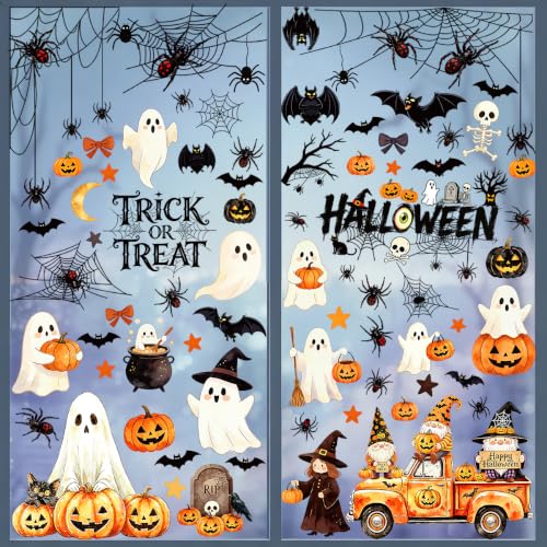 Halloween Window Clings Set - Reusable Fall Indoor Decorations for Glass Surfaces
