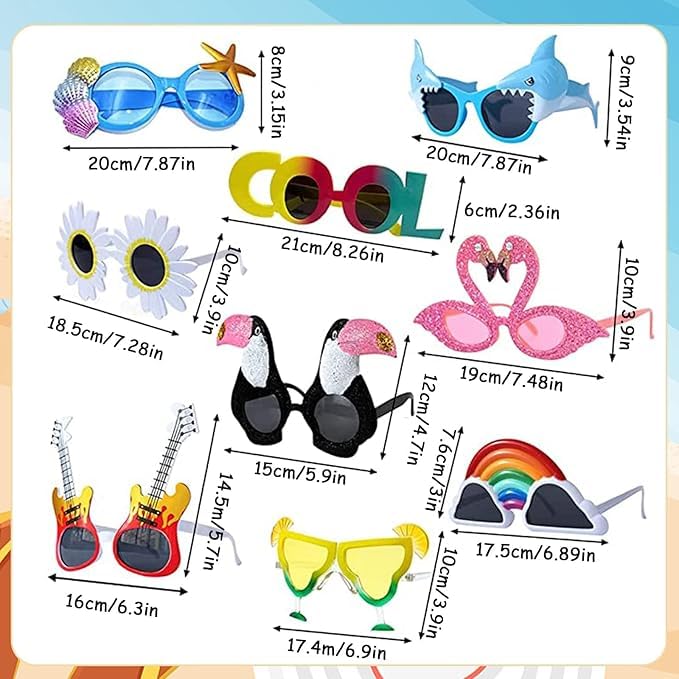 Party Sunglasses Pack - Tropical Funny Beach Glasses for Kids Teens Adults