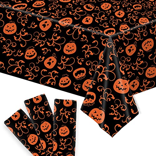 Halloween Pumpkin Tablecloth Pack of 3 - 54x90 Inch Plastic, Orange & Black Variation