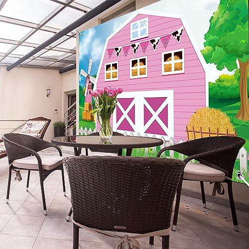 Farm Barn Backdrop for Birthday Party Pink 6x4 ft Farmhouse Decoration