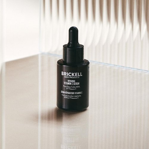 Brickell Men's Anti-Aging Vitamin C Serum - Natural Hyaluronic Acid for Wrinkle Repair | 1 oz, Unscented