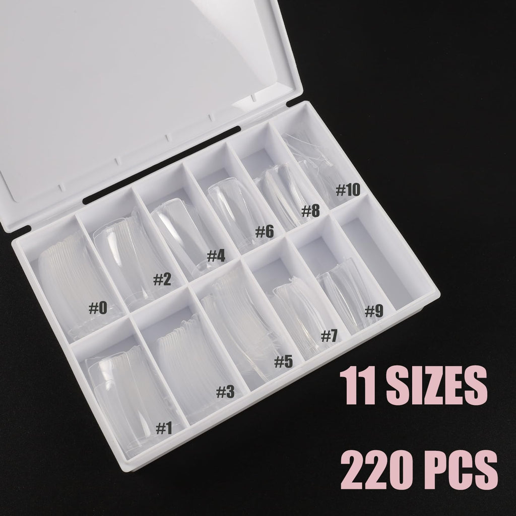 Wellquinn Duck Nail Tips 220Pcs XXL Duck Feet Nail Tips Long Duck Nails Clear Y2K Press on Nails 11 Sizes Half Cover False Nails for Manicure Salon Home DIY