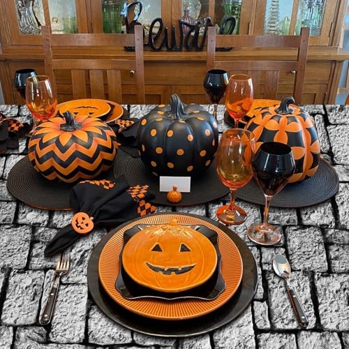 2 Pack Stone Wall Tablecloths - Medieval Brick Stone Plastic Table Cover for Halloween & Parties Variation of Stone / 2 Pack