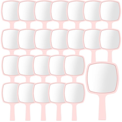 Threehoney 25 Pcs Hand Mirrors Bulk Small Handheld Mirrors with Handle 6.3 x 3.54 Inch Travel Makeup Tools Portable Vanity Glass for Bathroom Home Barber Salon Camping Gifts for Women (Pink)