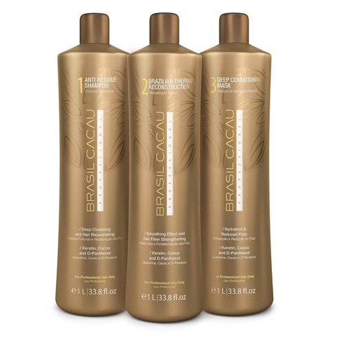 Brasil Cacau Keratin Thermal Treatment - 3 Step System for Smooth, Frizz-Free Hair