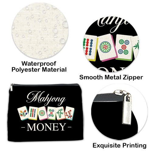 NGAEAK Mahjong Themed Makeup Bag Mahjong Gifts Cosmetic Bag for Women Girl Zipper Makeup Pouch
