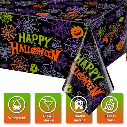 6pcs Halloween Spider Web Plastic Tablecloths - Disposable Rectangular Ghost Table Covers for Party Decorations 54x108in - Variation of 6