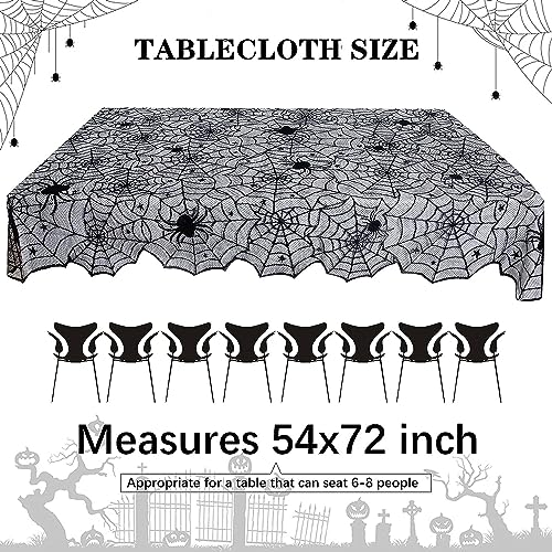 72" x 54" Black Lace Halloween Tablecloth with Spider Web Design - Rectangular