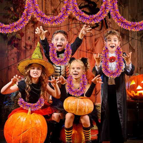 Halloween Garland 50FT Purple & Orange Tinsel Decor for Parties & Indoors