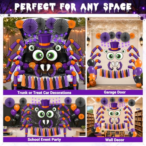 Halloween Car Decorations Kit with Spider Web Lights and Accessories for Trunk Display