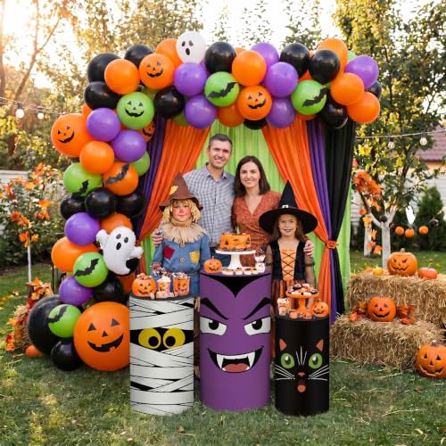 Halloween Cylinder Cover Wraps Set - Monster, White, Purple & Black, Stretchable Party Decor