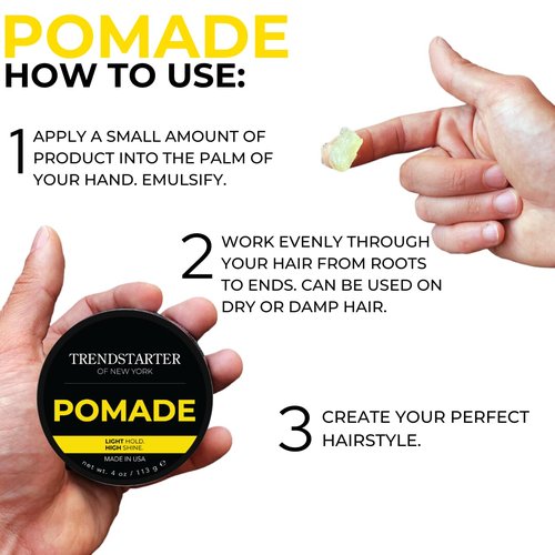 TRENDSTARTER Classic Pomade - Light Hold & High Shine | 4oz Water-Based Formula for All-Day Smooth Finish
