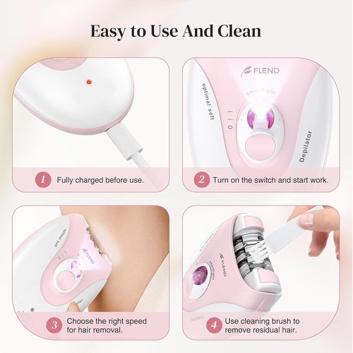 Epilator, Epilators Hair Removal for Women - 2-Speed Epilator with Massage Pad, Rechargeable LED Hair Removal Device for Face/Bikini/Arms/Legs/