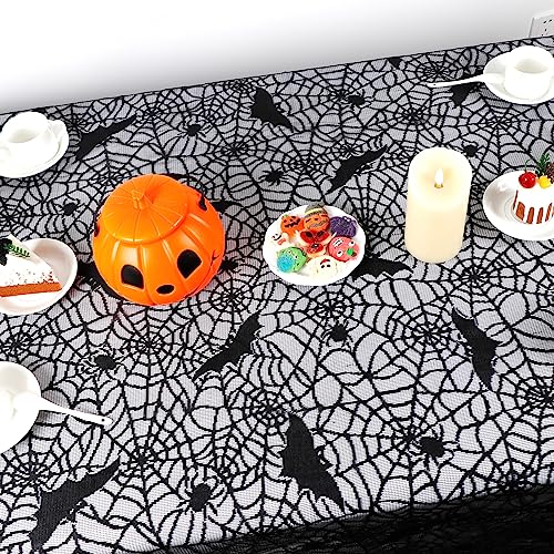 OurWarm Halloween Tablecloth Black 60 x 84 Inch Spooky Lace Decor