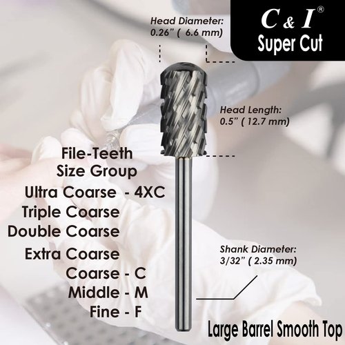 Upgrade Edition Large Barrel Smooth Top, Super Cut, Nail Drill for Electric Manicure Drill Machine, Nail Gel Remove (4 Extra Coarse - 4XC)