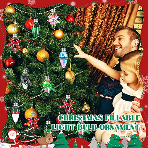 Classic Fillable Plastic Christmas Light Bulb Ornaments Set - 120 Pieces with Silver Rope
