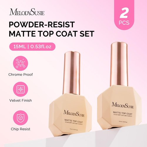 MelodySusie 2Pcs 15ml Matte Gel Top Coat - Powder-Resist Formula, Long-Lasting UV Curable for Detail Chrome Powder Painting, DIY Nail Art, Salon-Grade Matte Finish