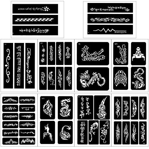 Large Temporary Tattoo Stencil Kit with 123 Patterns for Face & Body Art