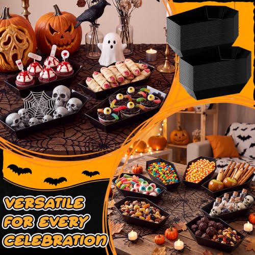 48 Pack Halloween Candy Bowls - Black Coffin-Shaped Plastic Serving Trays