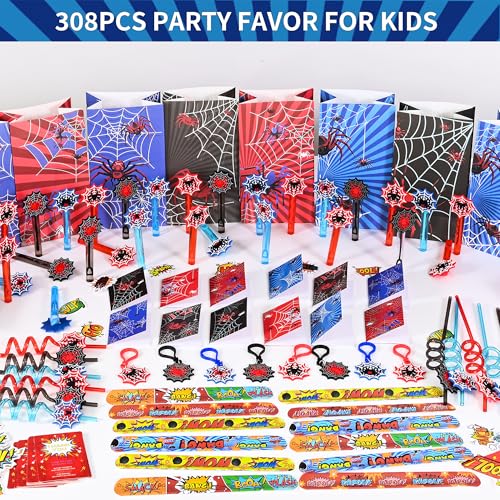 All-in-One Spider Party Favor Kit with 308 Pieces for Birthdays Halloween Events