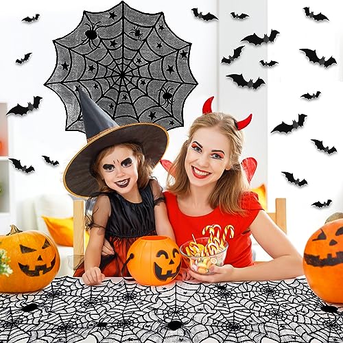 Halloween Spiderweb Tablecloth Runner Fireplace Scarf Bat Decor Set