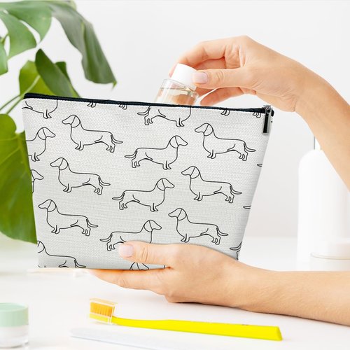 Dachshund Makeup Bag - Gifts for Lovers, Women, Sister, Daughter, Friends, Teen Girls - Cute Puppy Travel Toiletry Bag for Birthday, Graduation
