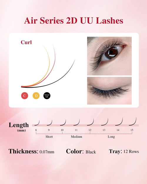 NAGARAKU U Eyelash Extensions Supplies 2D UU Lash Easy Fan Russian Volume Crisscross Eyelashes Handwoven U Shaped Mesh Wispy Clusters 12 Rows Eye Lashes Matte Black - 0.07C Curl 8-15 Mix