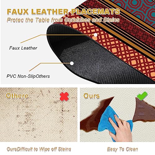 Faux Leather Placemat Set of 4 - Boho Heat Resistant Waterproof Non-Slip