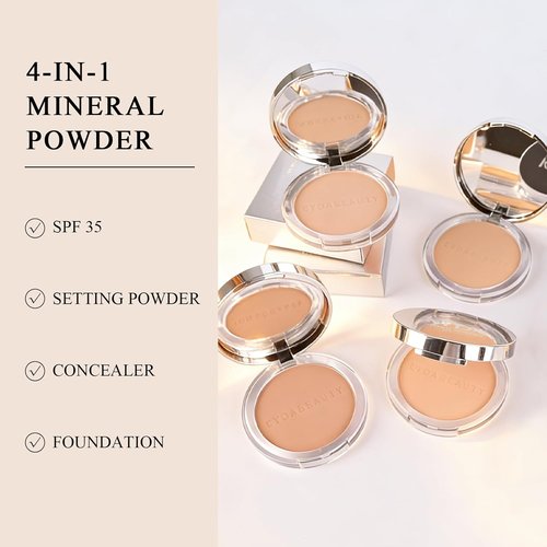 Skiennix 4-In-1 Mineral Pressed Powder - SPF 35 Foundation with Concealer & Finishing | Light to Medium Coverage, 01 Light