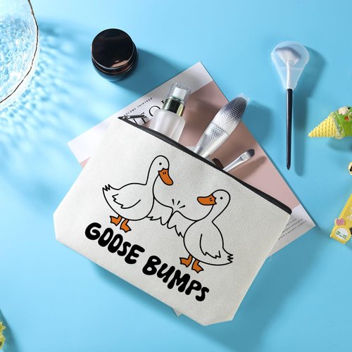 Funny Goose Bumps Pun Makeup Bag Cute Animal Humor Cosmetic Bag Goose Lovers Gifts Friendship Gifts for Women Girls Best Friends Bestie Daughter Sisters Christmas Birthday Gifts Travel Toiletry Bag
