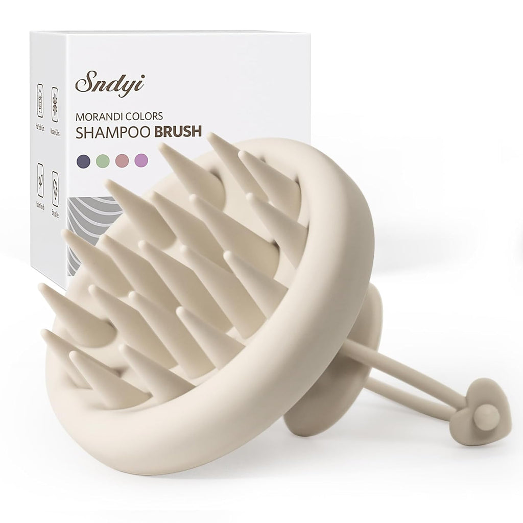 Sndyi Silicone Scalp Massager - Soft Bristle Hair Scrubber for Dandruff & Scalp Care | Oatmeal Color