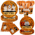 Halloween Party Supplies Set with Plates Cups Napkins & Utensils - Orange Pumpkin Ghost Design, Serves 20