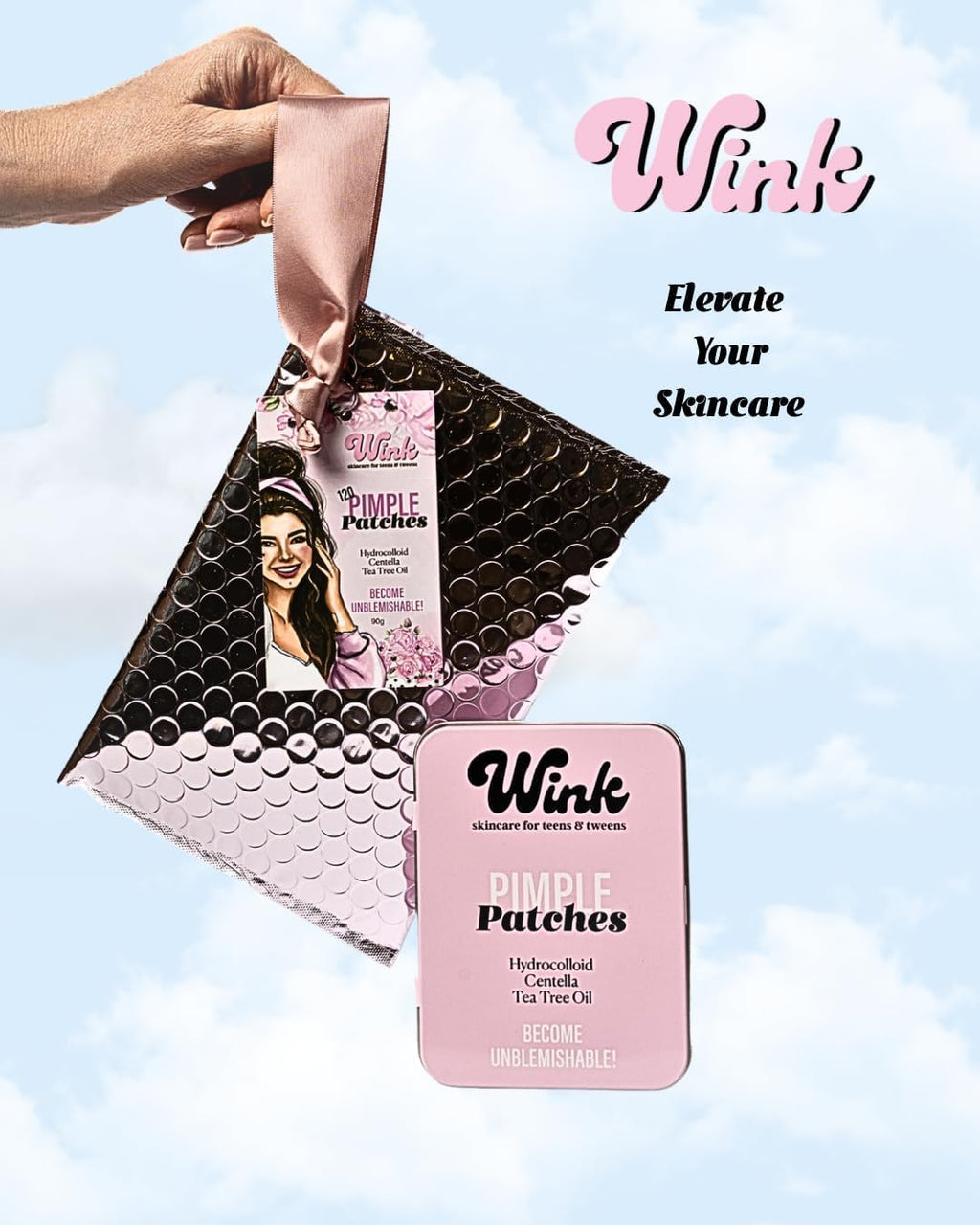 Wink Hydrocolloid Pimple Patches, 120-Count (Exclusive Gem/Bling Acne Stickers) Gentle Tea Tree & Centella For Face Skincare - Star, Heart, Flower And Cloud Shapes, Teen Tween Girl Facial Treatment