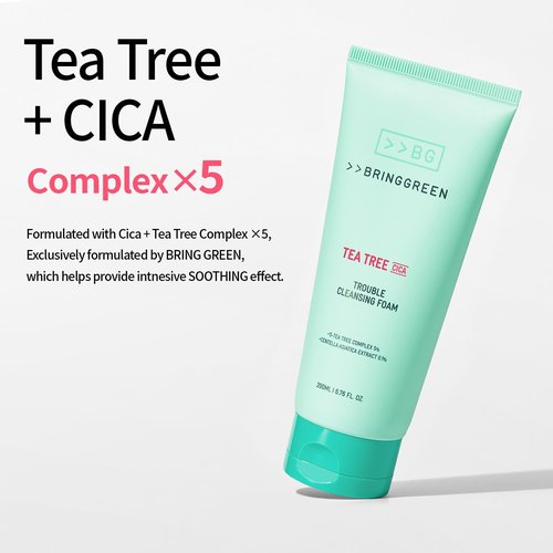 BRING GREEN Tea Tree Cica Cleansing Foam - Gentle Exfoliating Cleanser for Sensitive Skin (10.1 Fl. Oz., 300ml)