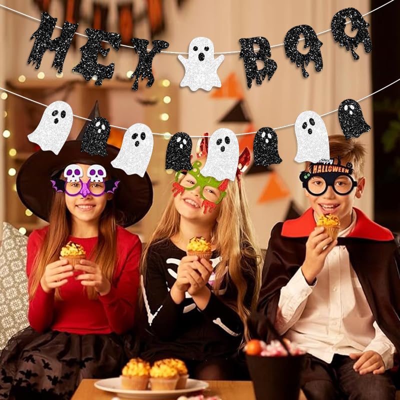 Halloween Banner Decorations Hey Boo Ghost Party Pre-Stringed Festive Wall Hangings