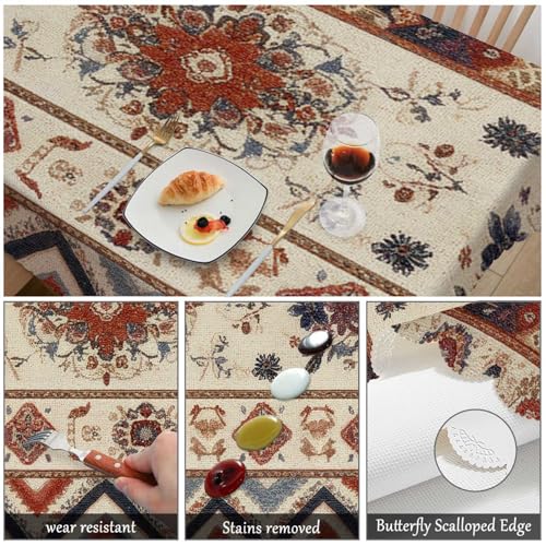 Mexican Floral Rectangular Tablecloth 70x52 Inch Ethnic Geometric Design Washable