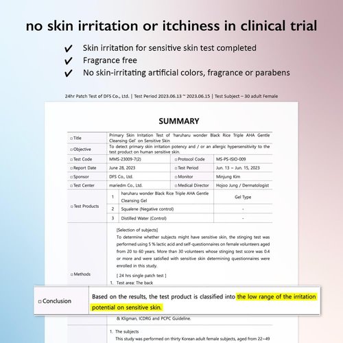 HARUHARU wonder Black Rice Triple AHA Gentle Cleansing Gel, Hydrating Cleansing gel, Gentle exfoliating, Vegan, Travel essentials, Korean Skincare, 3.38 fl oz