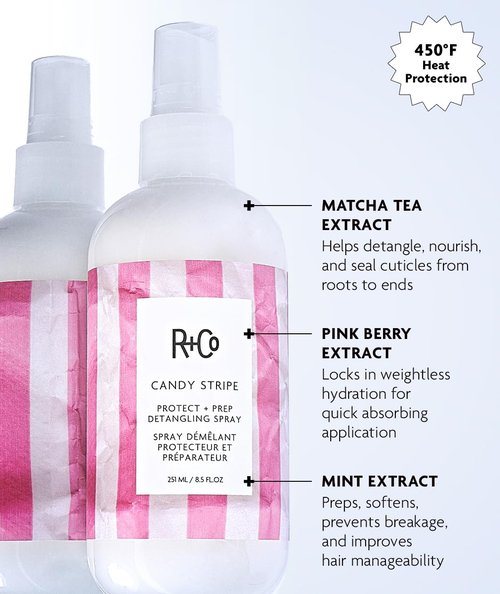 R+Co Candy Stripe Detangling Spray - Instantly Nourishes Hair, Prevents Breakage | Vegan & Cruelty-Free | 8.5 Fl Oz