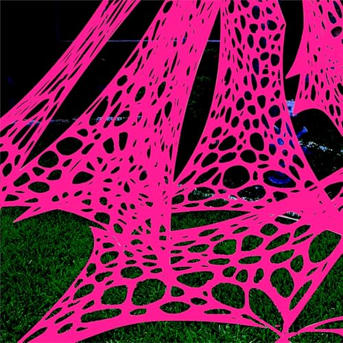 Pink Glow Spider Web Netting - 1400 Sqft Durable Halloween Decoration - Pink / 48ft x 4ft