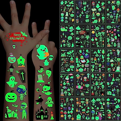 Glow in the Dark Halloween Temporary Tattoos for Kids & Adults 360pcs
