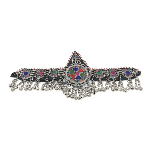 Duel On Jewel Ertuğrul Halima Turkish Kayi Tribal Afghan Kuchi Headpiece with Antique Finish Beads, Multicolor Stones, and Medallion Centerpiece - Costume Party Belly Dancing Gifts - Turkman Afghan