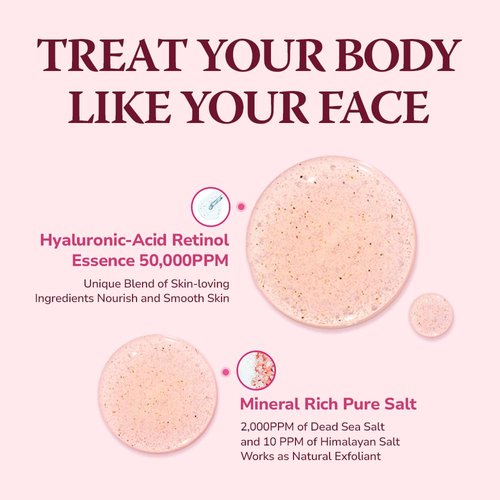 HIMALAYA PINKSALT Daily Scrub & Body Wash - Exfoliating Body Scrub, Dead Sea Salt & Himalayan Pink Salt, Natural Moisturizing Bodywash, Retinol & Hyaluronic Acid Shower Gel, Korean Skincare 21.1oz