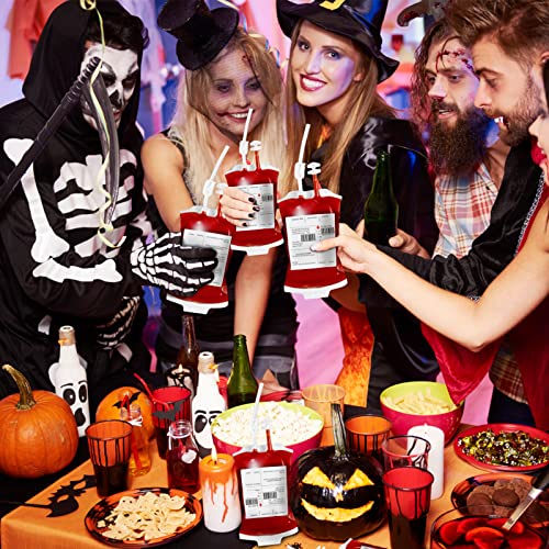 Halloween Blood Bags Drink Set - 100 Bags Labels Clips Syringes, 300ml Reusable Pouches