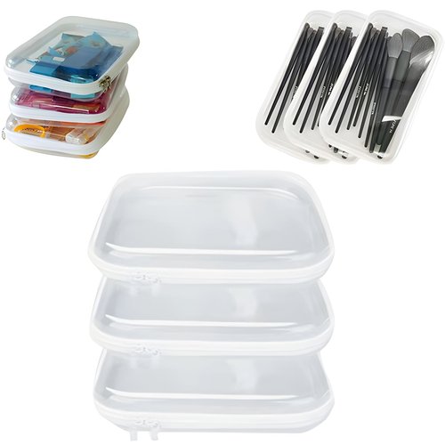 UMTOTBAY 3 Pcs Zippered Transparent Cases，Clear Hard Pouch，Portable Double Zipper Hard Bag,Waterproof Clear Hard Shell Zipper Case for Cosmetic Storage, Snacks, Pencil Case (Small*3)