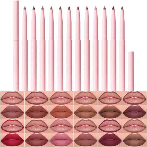 Evpct 12Pcs Retractable Lip Liner Set - Sculpt & Shape Lips in Mauve, Maroon, Red, & More