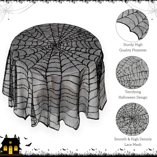 Spiderweb Lace Halloween Tablecloth - 51 Inch Round Black Indoor Decor