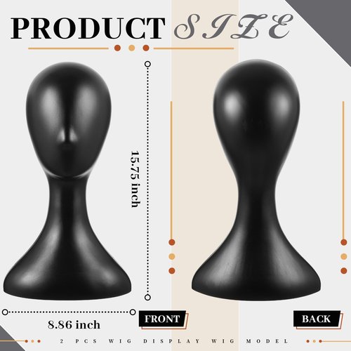 Leinuosen 2 Pcs 16 Inch Professional Mannequin Head Plastic, Realistic Durable Women Model Torso Styling for Wig, Making Styling, Hat, Mask, Headdress, Jewelry, Sunglasses Decor (Black)